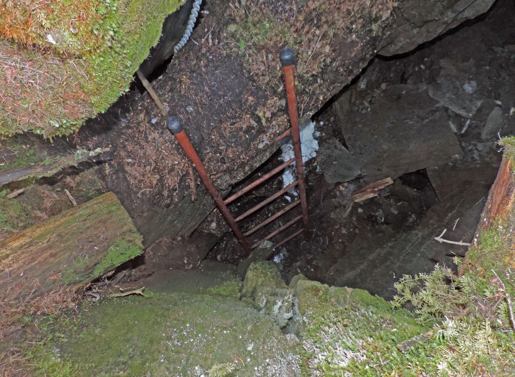 4. Borna da Ghiassa, trench con fondo ghiacciato in piena estate nel bosco del Baou di Bouque di Introd su calcescisti oceanici.